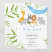 Cute Safari Animals Baby shower Boy Invitation Kaart (Voorkant / Achterkant)