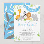 Cute Safari Animals Baby shower Boy Invitation Kaart (Voorkant / Achterkant)