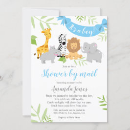 Cute Safari Animals Baby shower Boy Invitation Kaart