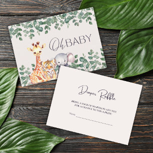 Cute Safari Animals Baby shower Diaper Raffle Informatiekaartje