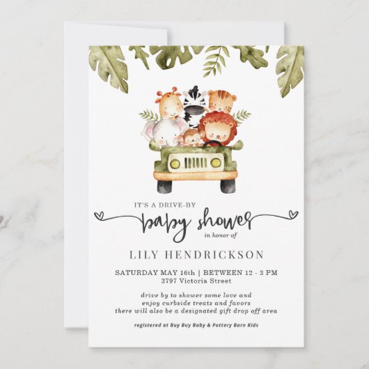 Cute Safari Animals | Baby shower "drive-by" (Voorkant)