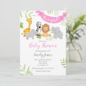 Cute Safari Animals Baby shower Girl Invitation Kaart (Staand voorkant)