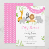Cute Safari Animals Baby shower Girl Invitation Kaart (Voorkant / Achterkant)