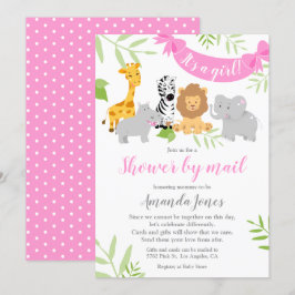 Cute Safari Animals Baby shower Girl Invitation Kaart