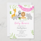 Cute Safari Animals Baby shower Girl Invitation Kaart (Voorkant)