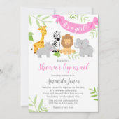 Cute Safari Animals Baby shower Girl Invitation Kaart (Voorkant)