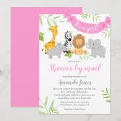 Cute Safari Animals Baby shower Girl Invitation Kaart (Voorkant / Achterkant)