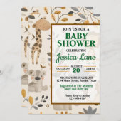 Cute Safari Animals Baby shower Invitation Kaart (Voorkant / Achterkant)