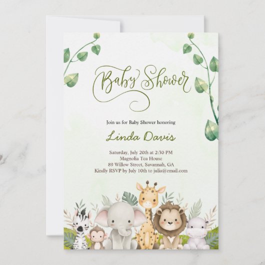 Cute Safari Animals Baby shower Invitation Kaart (Voorkant)