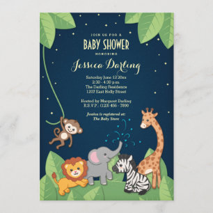 Cute Safari Animals Baby Shower Invitations Kaart