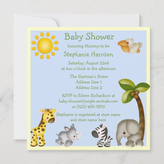 Cute Safari Animals Baby shower Kaart (Voorkant)