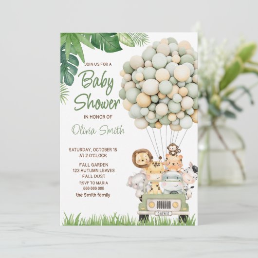 Cute Safari Animals Baby shower Kaart (Staand voorkant)