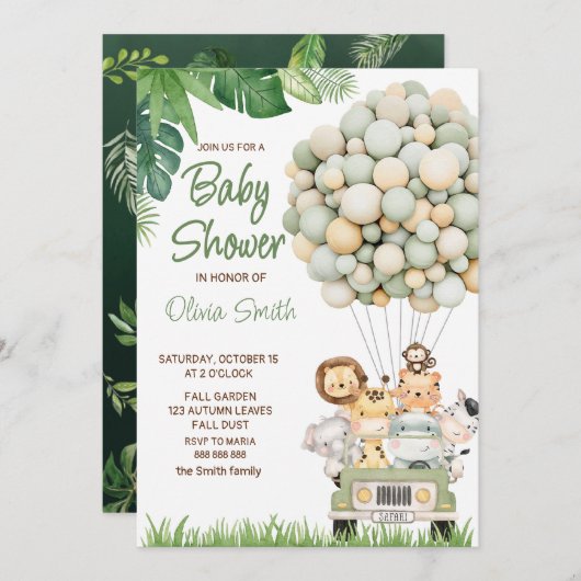 Cute Safari Animals Baby shower Kaart (Voorkant / Achterkant)