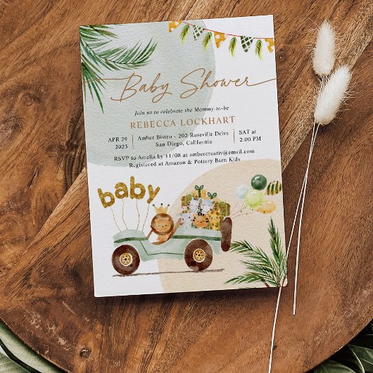 Cute Safari Animals Baby shower Kaart