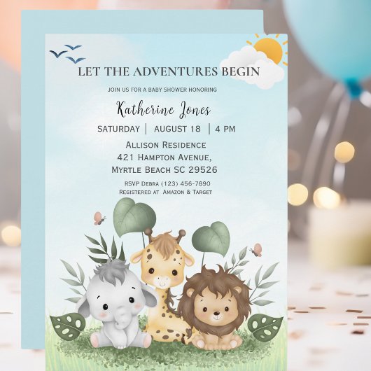 Cute Safari Animals Baby shower Kaart