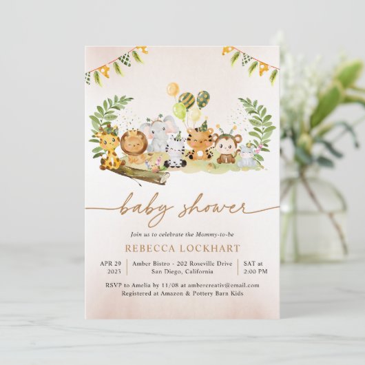 Cute Safari Animals Baby shower Kaart (Staand voorkant)