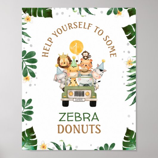 Cute Safari Animals Birthday Party Sign Poster (Voorkant)