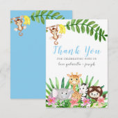 Cute Safari Animals | Blue Baby Boy Shower Bedankkaart (Voorkant / Achterkant)