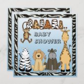 Cute Safari Animals Blue Baby Boy Shower Kaart (Voorkant / Achterkant)