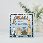 Cute Safari Animals Blue Baby Boy Shower Kaart (Staand voorkant)