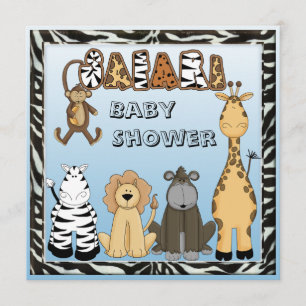 Cute Safari Animals Blue Baby Boy Shower Kaart