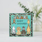 Cute Safari Animals Blue Baby Boy Shower Kaart (Staand voorkant)