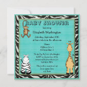 Cute Safari Animals Blue Baby Boy Shower Kaart (Achterkant)