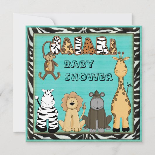 Cute Safari Animals Blue Baby Boy Shower Kaart (Voorkant)