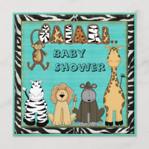 Cute Safari Animals Blue Baby Boy Shower Kaart