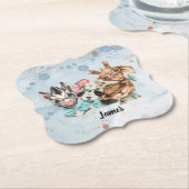 Cute Safari Animals blue oerwoud voor kinderen Kartonnen Onderzetters (Gekanteld)