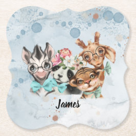 Cute Safari Animals blue oerwoud voor kinderen Kartonnen Onderzetters