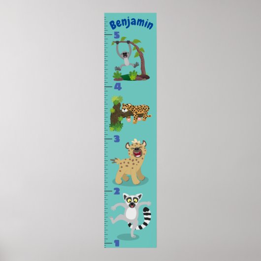 Cute safari animals cartoon growth chart poster (Voorkant)