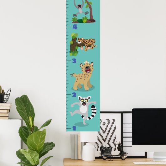 Cute safari animals cartoon growth chart poster (Thuiskantoor)