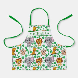 Cute Safari Animals Cartoon Oerwoud Naam Schort