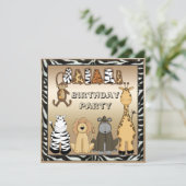 Cute Safari Animals Chic Birthday Party Kaart (Staand voorkant)