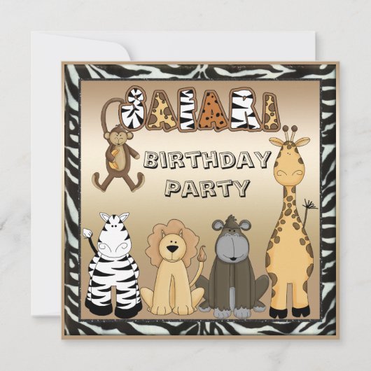 Cute Safari Animals Chic Birthday Party Kaart (Voorkant)