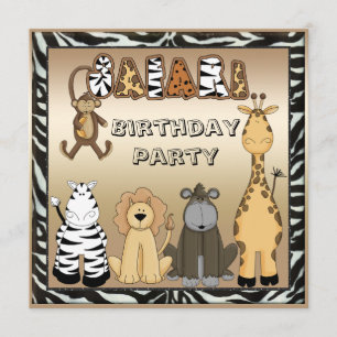 Cute Safari Animals Chic Birthday Party Kaart