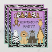 Cute Safari Animals Chic Birthday Party Kaart (Voorkant / Achterkant)