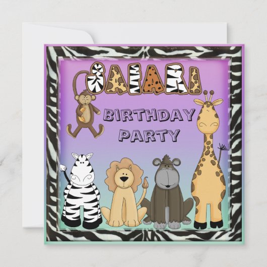 Cute Safari Animals Chic Birthday Party Kaart (Voorkant)