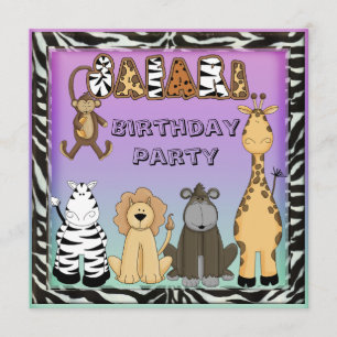 Cute Safari Animals Chic Birthday Party Kaart