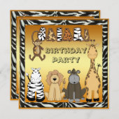 Cute Safari Animals Chic Gold Birthday Party Kaart (Voorkant / Achterkant)