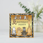 Cute Safari Animals Chic Gold Birthday Party Kaart (Staand voorkant)