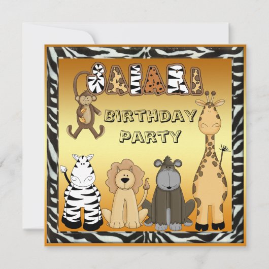 Cute Safari Animals Chic Gold Birthday Party Kaart (Voorkant)