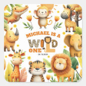 Cute Safari Animals Festive WILD ONE 1st Birthday  Vierkante Sticker (Voorkant)
