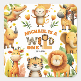 Cute Safari Animals Festive WILD ONE 1st Birthday  Vierkante Sticker