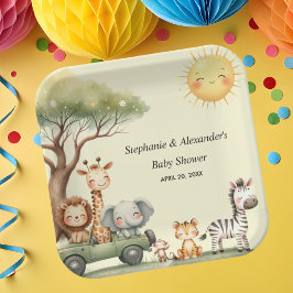 Cute safari animals gender neutral baby shower papieren bordje