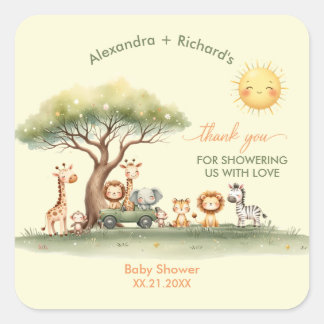 Cute safari animals gender neutral baby shower vierkante sticker