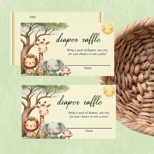 Cute Safari Animals gender neutral diaper raffle  Notitiekaartje