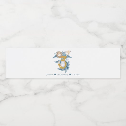 Cute Safari Animals gepersonaliseerde derde verjaa Waterfles Etiket (Enkel label)