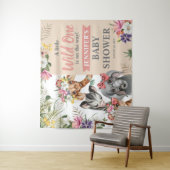 Cute Safari Animals Girl Baby shower Backdrop Sign Wandkleed (In situ)